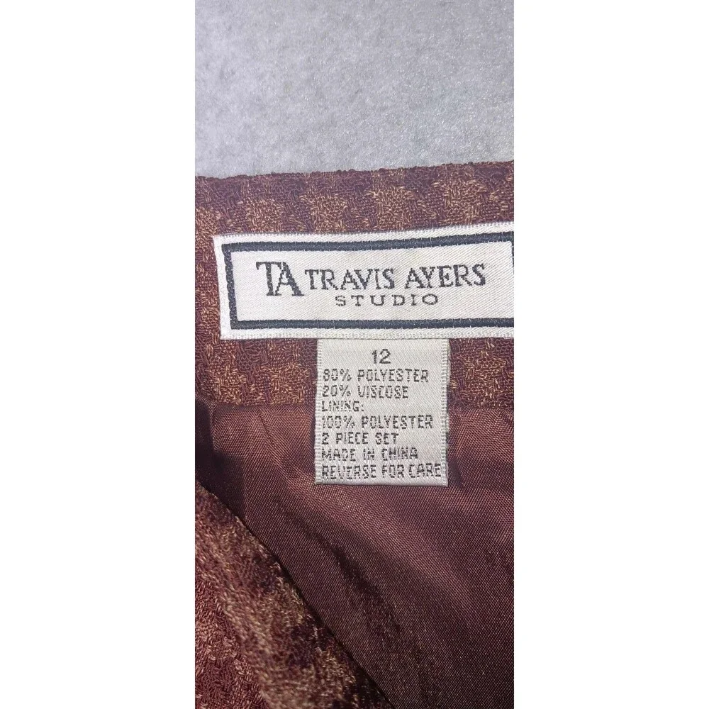 Vintage Travis Ayers Pencil Skirt Size 12 Brown Checkered Plaid Academia Career